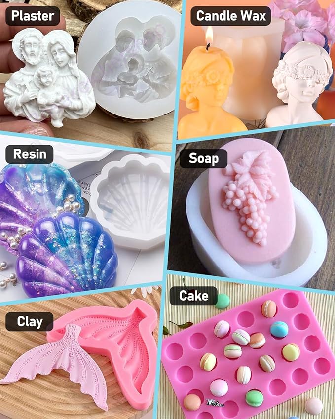 Nicpro 90oz Silicone Mold Making Kit, 15A Platinum Liquid Silicone Rubber, Flexible Silicone Molds Maker Mix Ratio 1:1 for Casting 3D Resins Candle Soap Molds DIY with 12 Mica Powder, Mixing Cups