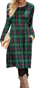 DB MOON Women Casual Long Sleeve Dresses Empire Waist Knee Length Loose Dress with Pockets