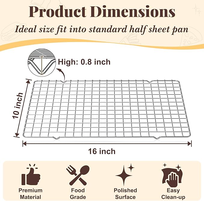 Cooling Racks for Cooking and Baking - 2 PCS 10" x 16" Grid Wire Baking Rack for Oven Cooking, Baking, Grilling, Roasting -Dishwasher Safe Bacon Rack- Fits Jelly Roll Cookie Sheet Pan-Box Packaging
