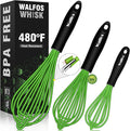 Walfos Silicone Whisk, Rubber Whisks for Cooking, Baking (11,9,8.5 inch) - Heat Resistant Kitchen Whisks for Non-stick Cookware, Balloon Egg Beater Perfect for Blending, Whisking, Beating, Frothing