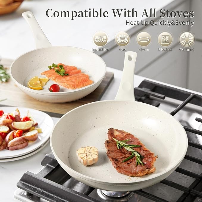 Ceramic Non Stick Frying Pan - Non Stick Skillet Frying Pans, Safe&No Toxic Egg Omelette Frying Pan, Large Nonstick Cookware Chef's Pan, Induction Compatible, PFOA&PFAS Free(11inch, White)