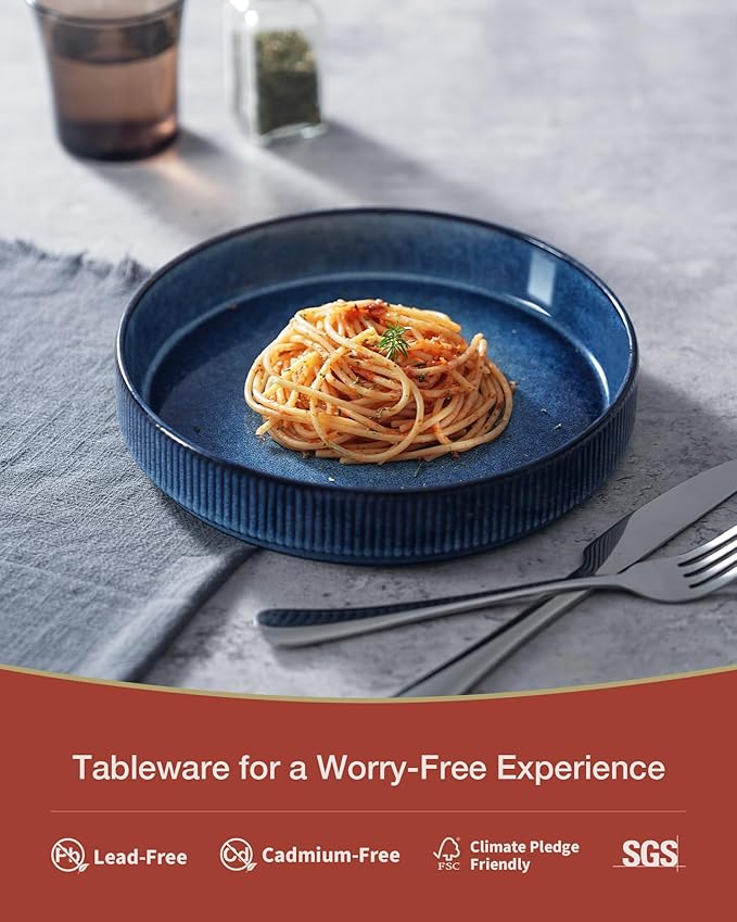 famiware Star 8.25" Pasta Bowls, Large Dinner Bowls Set of 6, Salad Bowl Plates, Shallow Bowls for Eating, Nebulas Blue