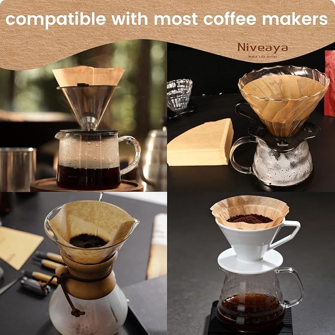 Niveaya 200 Count Cone Coffee Filters, Size 02 Natural Unbleached Paper Coffee Filter, Disposable Cone Filters for Pour Over and Drip Coffee Maker (2-4Cup)