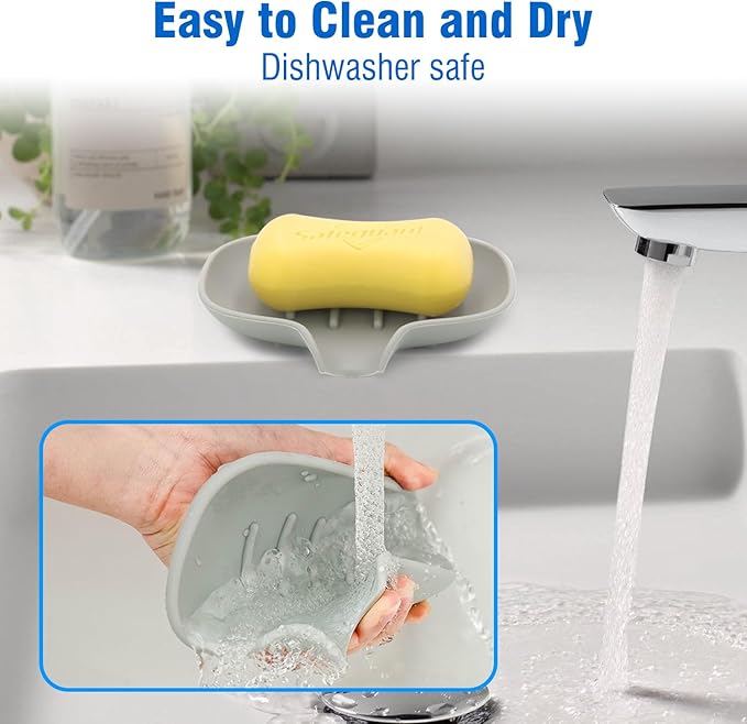 3 Pack Soap Bar Holder, AIMAIAIMAI Self Draining Soap Dish, Quick Drainage, Soap Dishes for Bathroom, Shower, Silicone Soap Tray for Kitchen, BPA-Free, Dishwasher Safe (Gray)