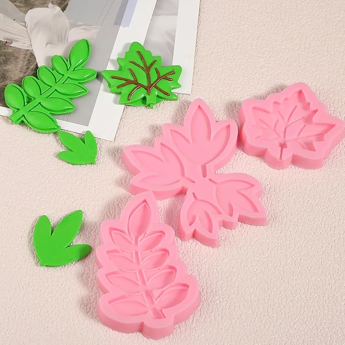 3 Pcs Maple Leaf Silicone Molds, Fern Leaf Chocolate Fondant Molds for Wedding Cake Decorations, Candy, Cookies, Dough, Resin Crafts, Plaster, Modeling Clay, Reusable Kitchen Baking Supplies