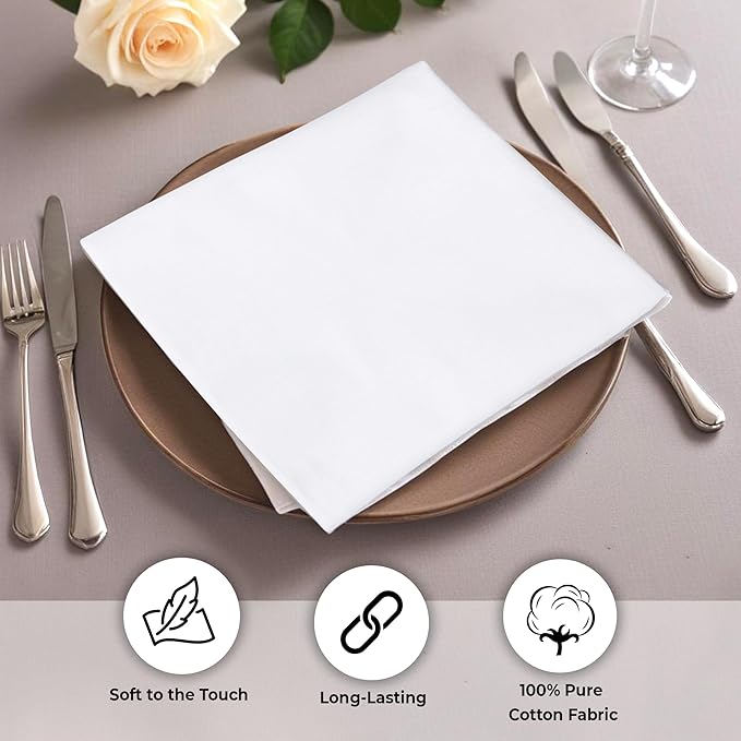 Urban Villa Cloth Napkins White Dinner Napkins Set of 12 (18X18 Inches) 100% Cotton Absorbent Washable Durable Reusable Cloth Napkins Ideal for Farmhouse Party Thanksgiving Harvest Fall Dinner Napkins