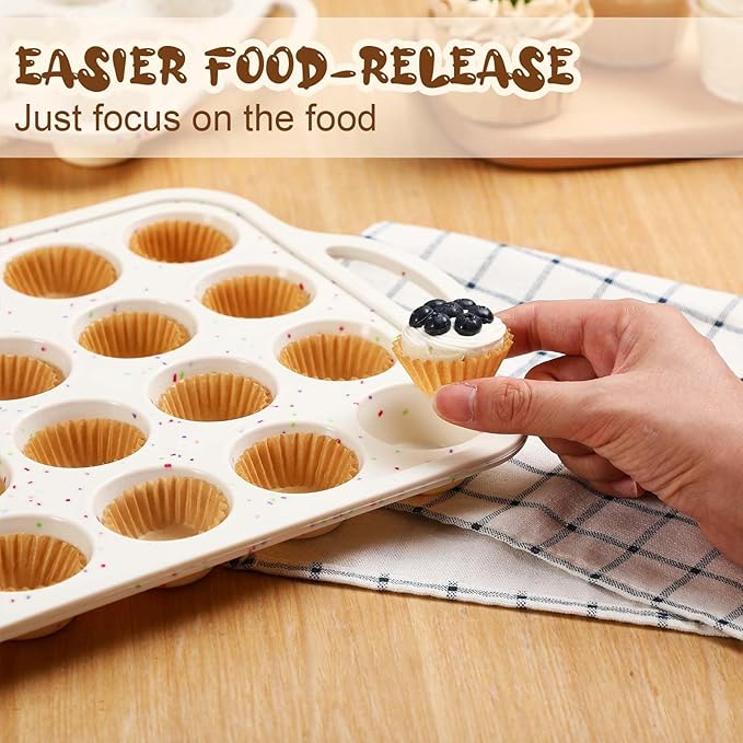 2 Silicone Muffin Pans for Baking with 200 Mini Cupcake Liners, Back to School 1st First Day of School Kitchen Dorm Room Bakeware Supplies, Muffin Tin(24-Cup Mini)