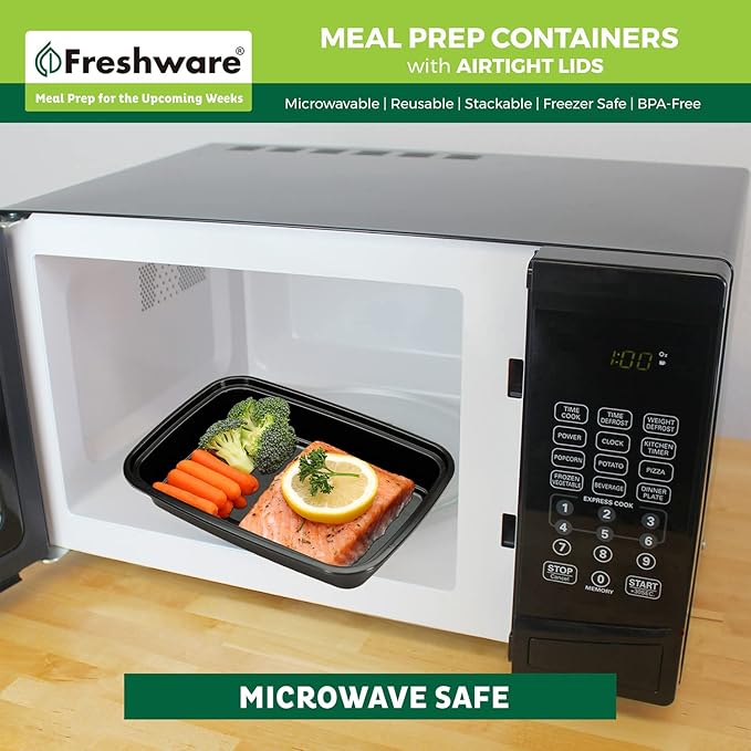 Freshware Meal Prep Containers [150 Pack] 1 Compartment with Lids, Food Storage Containers, Bento Box, BPA Free, Stackable, Microwave/Dishwasher/Freezer Safe (16 oz),Black