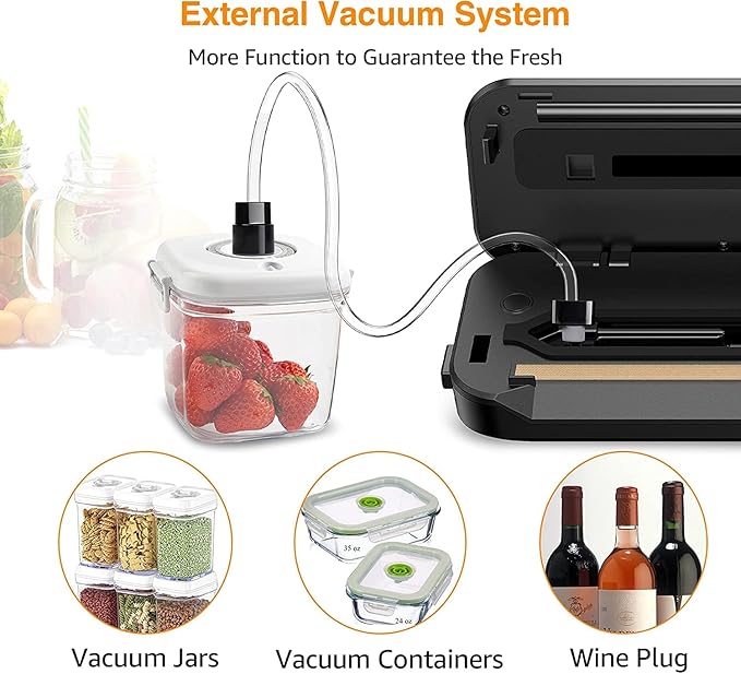 MegaWise Vacuum Sealer Machine - Powerful 80kPa Suction, Built-in Cutter, One-Touch Operation, Includes 10 BPA-Free Bags, Dry & Moist Modes, Keeps Food Fresh 5x Longer