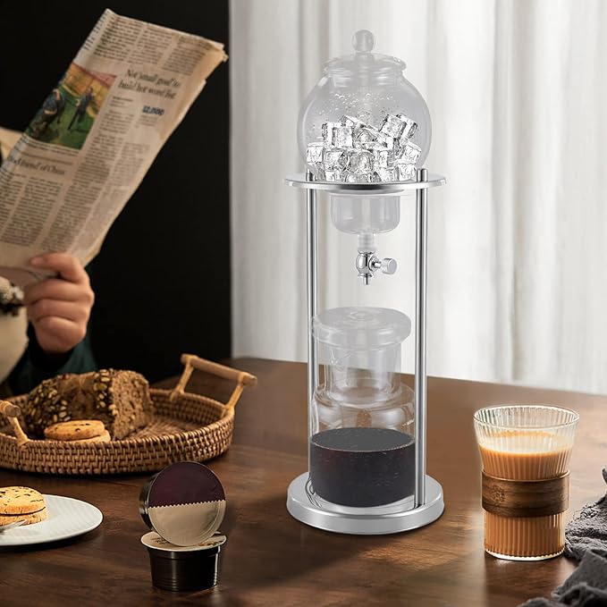 Cold Brew Drip Coffee Maker, 600ml/20.29oz Iced Coffee Brewer Machine Dripper Pot with Measuring Spoon and Stainless Steel Filter for Home Office Coffee Shop