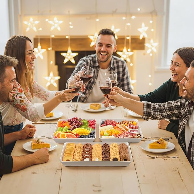 Lifewit Plastic Serving Tray for Party Supplies, 15" x 10" White Trays for Serving Food, Reusable Large Platter for Buffet, Fruit, Dessert, Snack, Veggie, Kitchen and Outdoor Use, Rectangle, 8 Pcs