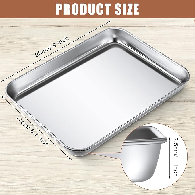 12 Pcs Baking Sheet Pan Set 9 x 6.7 x 1 Inches Cookie Sheet Small Toaster Oven Pans Stainless Steel Tray Barbecue Grill Pan Rectangle Trays Oven, Non-stick, Easy Clean