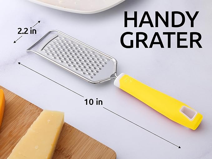 Zulay Kitchen Professional Cheese Grater Stainless Steel - Durable Rust-Proof Metal Lemon Zester Grater With Handle - Flat Handheld Shredder for Parmesan, Chocolate, Spices, And More - Yellow