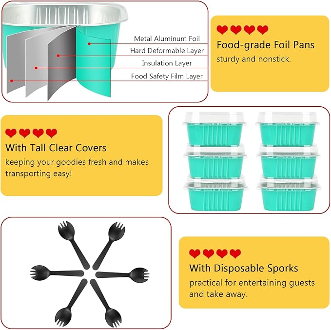 120pack 5oz Mini Cake Pans with Lids,LNYZQUS Aluminum Foil Cupcake Baking Cups Muffin Tin,Disposable Ramekins Small Cake Mini Brownie Baking Pan Cheesecake Containers -Cyan Blue
