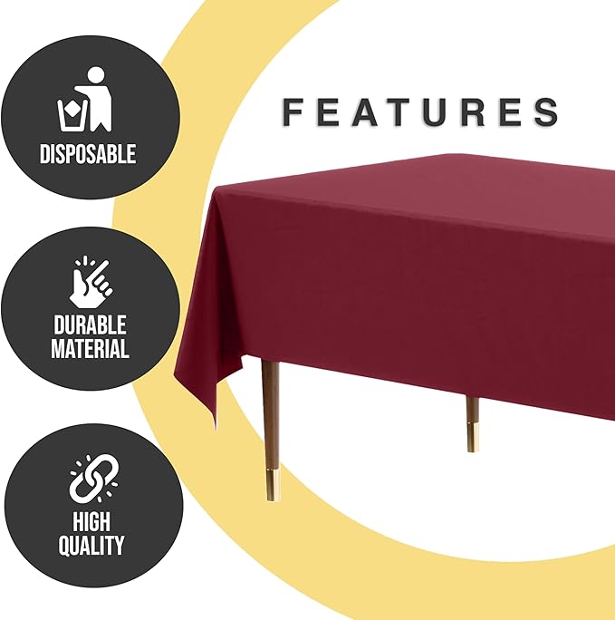 Exquisite 66% Thicker Premium Plastic Table Cloth Rectangle Table Cover 0.5 Mil 12 Pack Burgundy Table Cloth 54 Inch x 108 Inch Disposable Tablecloth Won't Tear Easily Like Cheap Thin Brands
