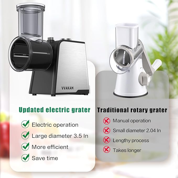 5-In-1 Electric Cheese Grater,300W Salad Maker,Electric Grater for Block Cheese,Kitchen Electric Food Slicer Shredder,Chopper for Vegetables Cucumber Carrots Cabbage Nuts(Black)
