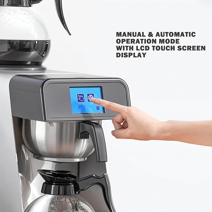 12-Cup Commercial Drip Coffee Maker 1.8L Auto Filling Pour Over Coffee Machine with 2 Glass Carafes, 2 Warmers, LCD Panel, Automatic Stainless Steel Coffee Brewer for Cofe Bar and Restaurant