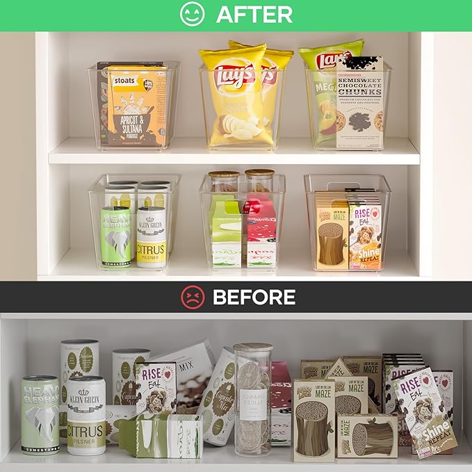 8 Pack Clear Plastic Storage Bins, 11" Large Pantry Organizer Bins with Handles, Plastic Containers for Refrigerator,BPA-Free Perfect for Kitchen,Fridge,Cabinet,Pantry,Bathroom,Closet Organization