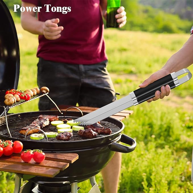 ROMANTICIST 25pcs Extra Thick BBQ Grill Accessories, Fathers Day Grilling Gifts Set for Men Dad, Heavy Duty Grill Tools Utensils Kit with Spatula, Tongs in Aluminum Case for Birthday Black