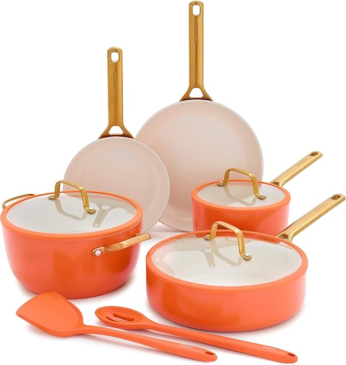 GreenPan Nonstick Reserve Pro 10 Piece Cookware Set, NSF Certified Ceramic, Hard Anodized PFAS-Free Pots & Pans Set with Lids, Stainless Steel Handles, Oven & Dishwasher Safe, Harvest Orange