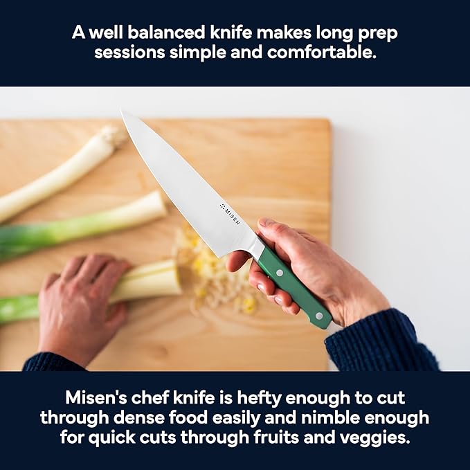 Misen 8" Chef Knife – High Carbon Japanese AUS-10 Stainless Steel – Hybrid German & Japanese Blade – Precision Kitchen Knife for Professionals & Home Cooks – Ultimate Cutting Performance - Green