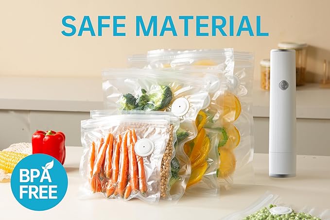 Vacuum Sealer Bags for Food, 22 PCS Reusable Sous Vide Bags BPA Free, Vacuum Zipper Bag with Universal Air Valve, 2 Sizes Food Storage Bag for Meal Prep, Dishwasher Microwave & Freezer Safe