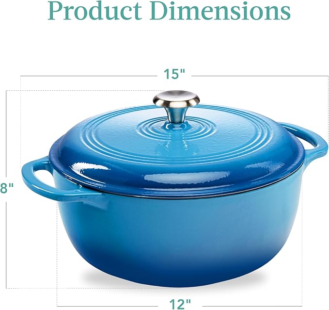 Best Choice Products 7.5 Quart Enamel Cast-Iron Round Dutch Oven, Family Style Heavy-Duty Pre-Seasoned Cookware for Home, Kitchen, Dining Room, Oven Safe w/Lid, Dual Handles - Blue