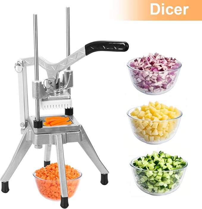 Commercial Vegetable Fruit Chopper 1/4″&3/8″ Blade Heavy Duty Professional Food Dicer Kattex French Fry Cutter Onion Slicer Stainless Steel For Tomato Peppers Potato Mushroom, Silver