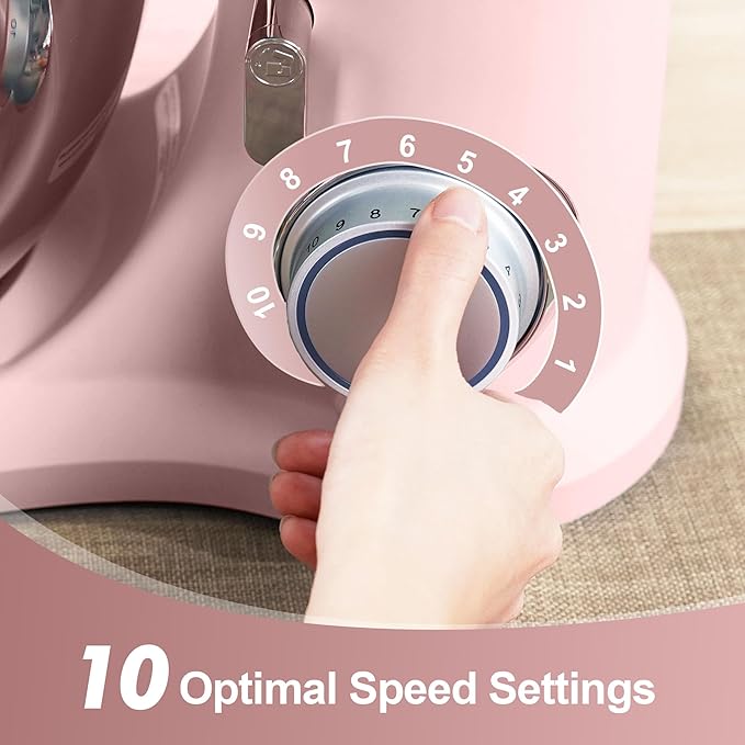 Kitchen in the box 7QT 900W 10-Speed Stand Mixer, Tilt-Head Kitchen Electric Mixer with Dough Hook, Whisk & Flat Beater(Rose pink)