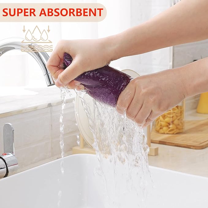 Homaxy 100% Cotton Waffle Weave Kitchen Dish Cloths, Ultra Soft Absorbent Quick Drying Dish Towels, 12 x 12 Inches, 6-Pack, Purple