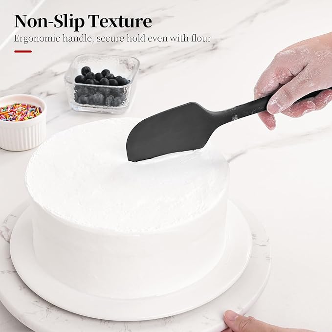 600ºF Heat Resistant Spatula, 11.34 inch High Heat Food Safe Semless Kitchen Silicone Scraper for Cooking Baking Mixing Scraping Stirring Nonstick Cookware Pan Bowl (Black)