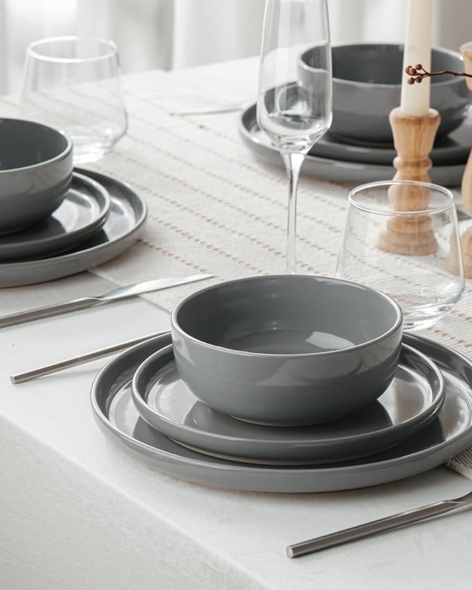 Famiware Milkyway Plates and Bowls Set, 18 Pieces Dinnerware Sets, Dishes Set for 6, Dark Gray