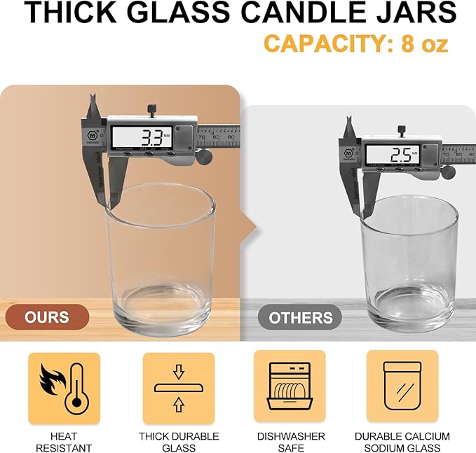 8 OZ Thick Candle Jars for Making Candles 15 Pcs, Clear Empty Jars with Wood Lids for Candle Making, Sample Container