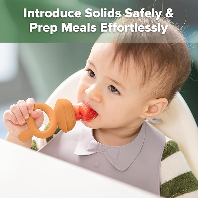 Haakaa Baby Fruit Food Feeder & Mini Freezer Nibble Tray Combo, Breastmilk Popsicle Molds for Baby Cooling Relief, BPA Free Silicone Feeder for Safe Infant Self Feeding, 4 Month+ (Pumpkin)