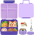 Bento Lunch Box for Kids with 9oz Soup Thermo Leak-Proof Lunch Food Container with 5 Compartment Thermo Hot Food Jar and Insulated Lunch Bag for Kid Toddler Girls Boys to School(Purple)