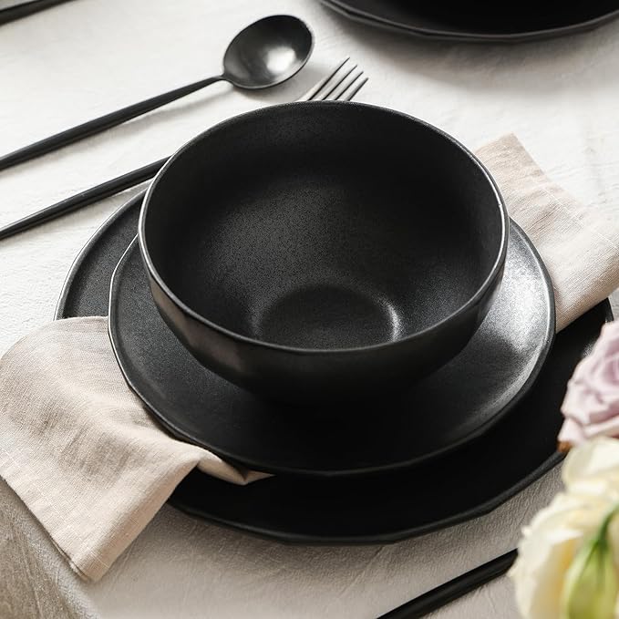 Stone Lain Rio 12-Piece Dinnerware Set Stoneware, Black