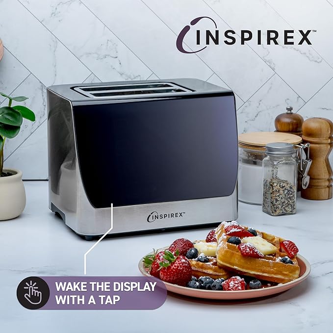 Inspirex Touch Screen Display Smart Toaster, 2 Slice with 8 Bread Type and 7 Browning Modes, Automatic Lowering and Raising, Digital Countdown, Modern Style, Stainless Steel