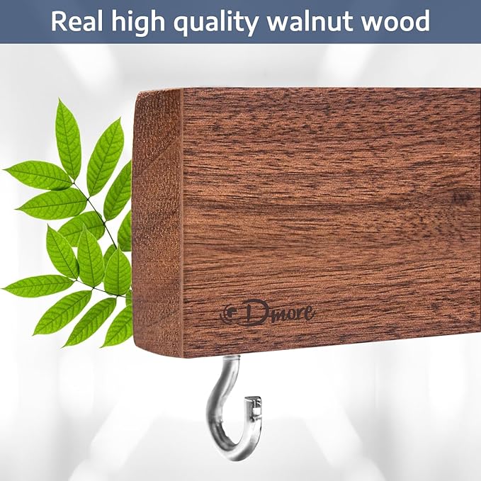 Dmore magnetic knife holder for wall—with 2 hooks, No Drilling 23 Inch walnut knife magnetic strip, Powerful knife magnet rack, include Adhesive Tape and screws for Knives, Utensils, and Tools