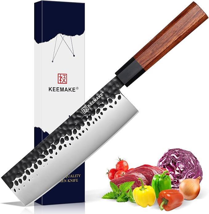 KEEMAKE Nakiri Knife 7 inch - Vegetable Knife Japanese 440C Stainless Steel Sharp Asian Cooking Knives with Octagonal Rosewood Handle