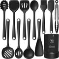 Thickened Silicone Kitchen Utensils Set, 600°F Heat Resistant Silicone Cooking Utensils, Spatula, Spoon, Whisk, Tongs, Kitchen Gadgets Sets for Nonstick Cookware, Dishwasher Safe BPA Free (Black)