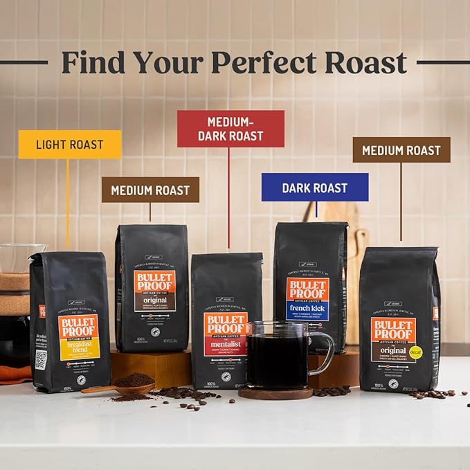 Bulletproof The Mentalist Medium-Dark Roast Ground Coffee, 12 Ounces, Clean Coffee Tested for Toxins, Packaging May Vary