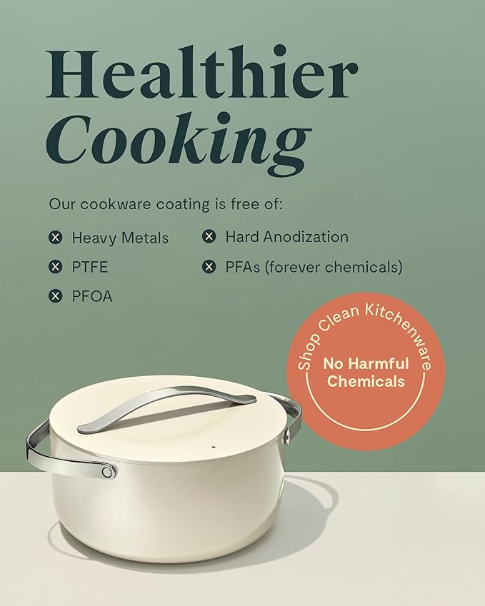 Caraway Dutch Oven Pot with Lid (6.5 qt, 10.5") - Non-Stick Ceramic Coating - Free From Forever Chemicals - Oven Safe & Stovetop Agnostic - Cream