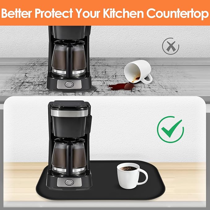 TOHONFOO Silicone Coffee Maker Mat with Lip, 24'' x 16'' Heavy Duty Coffee Maker Mat for Countertops, Coffee Tray Fit Under Coffee Machine Appliance Automatic Machines Espresso Accessory, Black