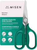 Misen Heavy Duty Kitchen Shears - Comfortable Ambidextrous Scissors for Meat, Poultry, Herbs & More - Easy to Clean - German Stainless Steel - Small | Green