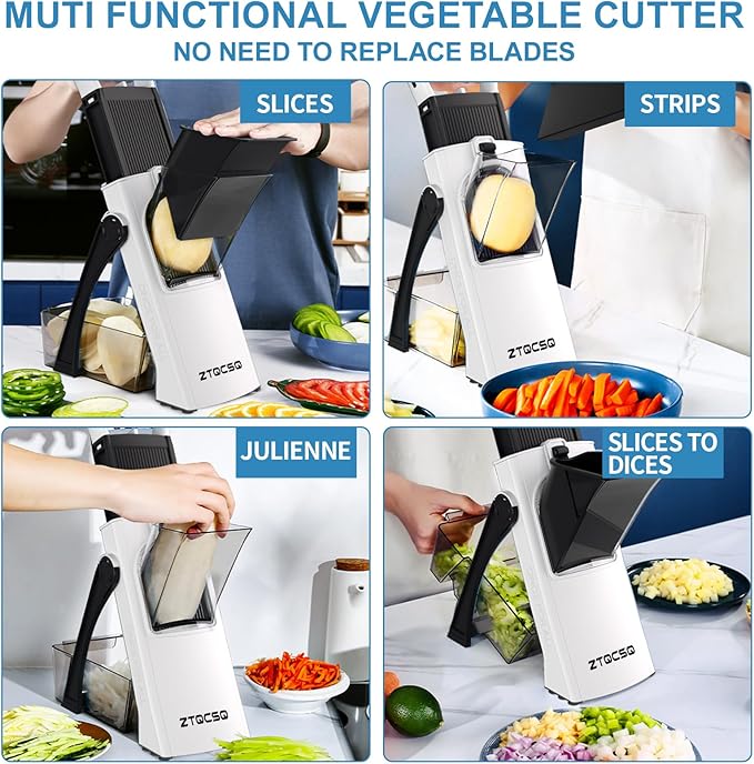 (All in 1) Upgraded Version Mandoline Slicer for Kitchen & Adjustable Mandolin. Detachable Blade, Kitchen Veggie Chopper Cut Slicing, Strips, Shredding, Dicing, Chop