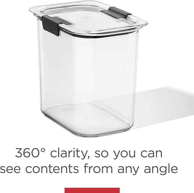 Rubbermaid Brilliance Plastic Food Storage Pantry Baking Set, 3 Containers with Lids (6 Pieces Total), BPA-Free, Clear