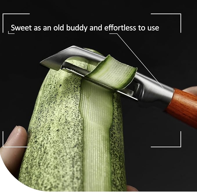 KULUNER，Premium High-End Rosewood Handle and 304 Stainless Steel Serrated Blade - An Ultra-Sharp Rotating Peeler for Potatoes, Fruits, and Vegetables, Ergonomically Designed for Easy Peeling.