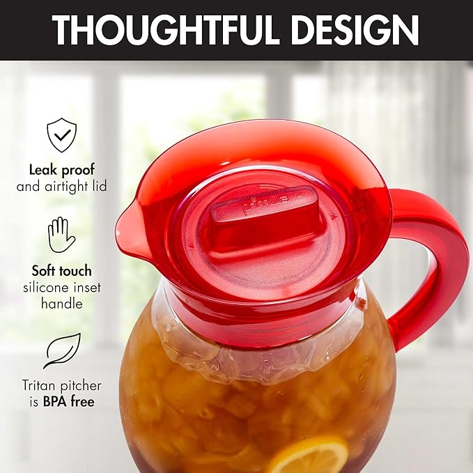 Primula The Big Iced Tea Maker Tritan Plastic Infusion Beverage Pitcher with Leak Proof, Airtight Lid, Fine Mesh Resuable Filter, Manufactured without PFOA, Dishwasher Safe, 1-Gallon, Red