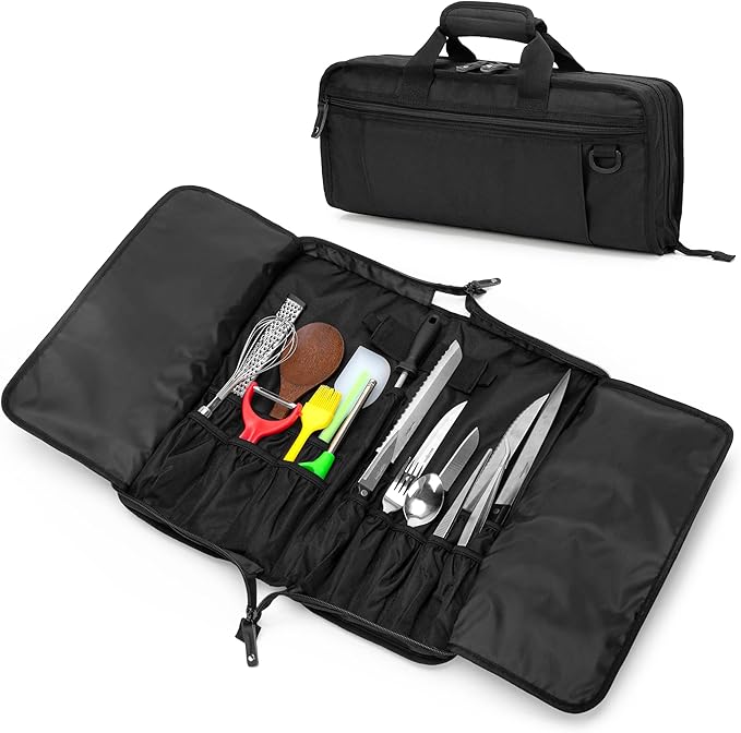 samdew Chef Knife Bag with Lockhole & 17 + 6 Slots, Chef Bag for Knife Storage, Travel Knife Roll for Professional Chefs, Knife Carrying Case Knife Carrier for Kitchen Utensils, Bag Only
