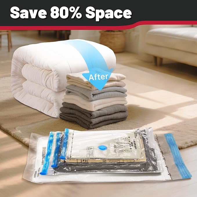 8 Pack Medium Vacuum Storage Bags,Vacuum Seal Bags for Clothing,Space Saver Bags,Vacuum Travel Bags for Luggage